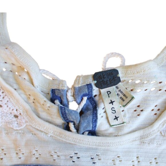 Free People Crochet Lace Shark Bite Tee Flowy Tunic Western Boho Tank Top - Picture 6 of 10